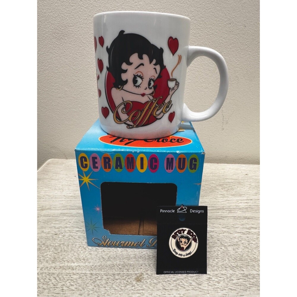 VTG Betty Boop Some Like It Hot Mug w/Box & Pinnacle Designs Enamel Pin NIB